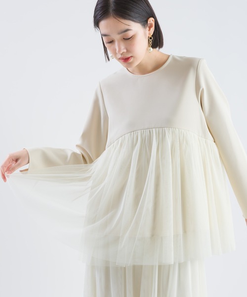 PICCIN（ピッチン）の「【セットアップ可能】ツインクロスペプラムチュールブラウス（シャツ/ブラウス・レディース・ベージュ/ブラック・M）」の3枚目の写真