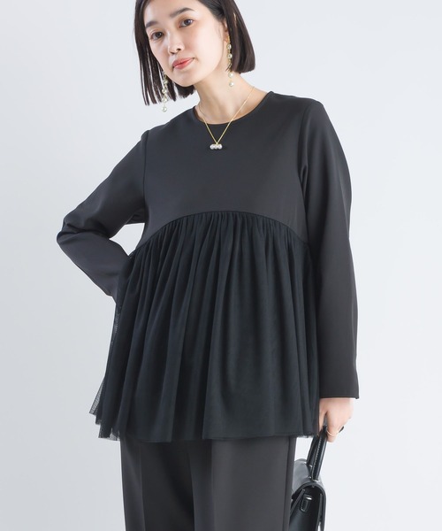 PICCIN（ピッチン）の「【セットアップ可能】ツインクロスペプラムチュールブラウス（シャツ/ブラウス・レディース・ベージュ/ブラック・M）」の11枚目の写真