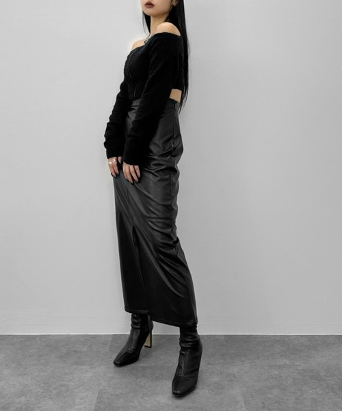 LVEU.】フロントジップオフショルプードルニットトップス / トップス