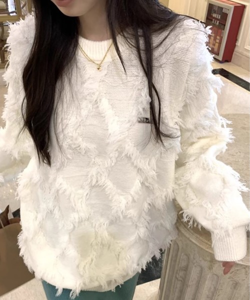 ROOPTOKYO（ループトウキョウ）の「フリンジデザインニットプルオーバー（ニット/セーター・レディース・ホワイト/ピンク/モカ・FREE）」の4枚目の写真