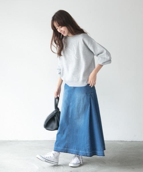 M.deux（エムドゥ）の「～サイド切替デニムロングスカート～（デニムスカート・レディース・ネイビー/ブルー・MEDIUM）」の3枚目の写真
