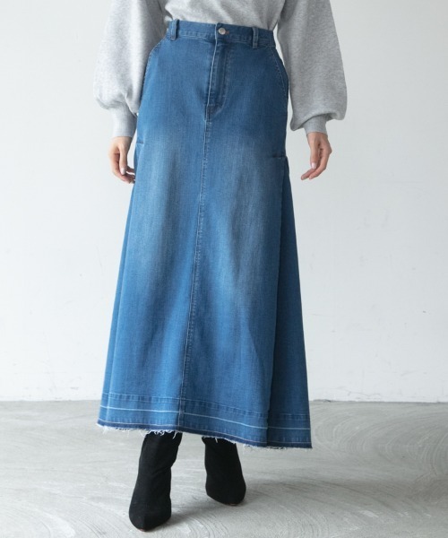 M.deux（エムドゥ）の「～サイド切替デニムロングスカート～（デニムスカート・レディース・ネイビー/ブルー・MEDIUM）」の5枚目の写真