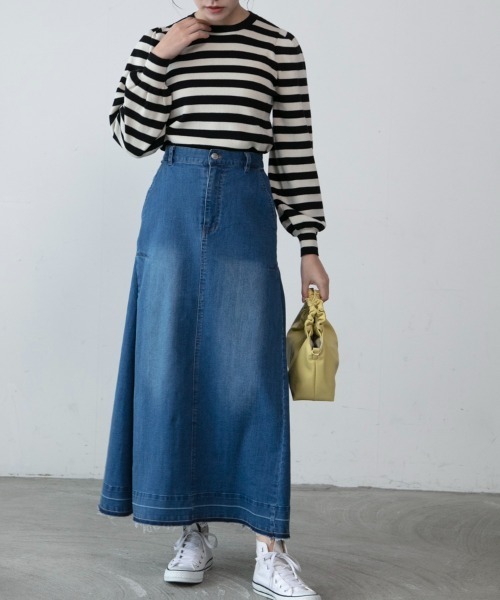 M.deux（エムドゥ）の「～サイド切替デニムロングスカート～（デニムスカート・レディース・ネイビー/ブルー・MEDIUM）」の14枚目の写真