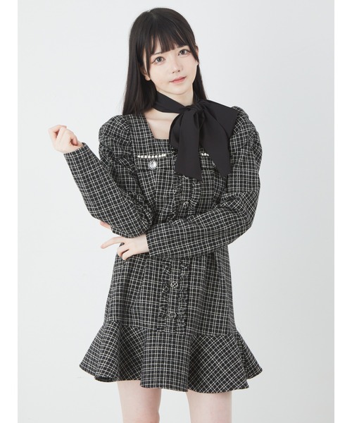 Ank Rouge（アンクルージュ）の「リボンスカーフ　ツイードレディーワンピース（ワンピース・レディース・ホワイト/ブラック・M）」の11枚目の写真