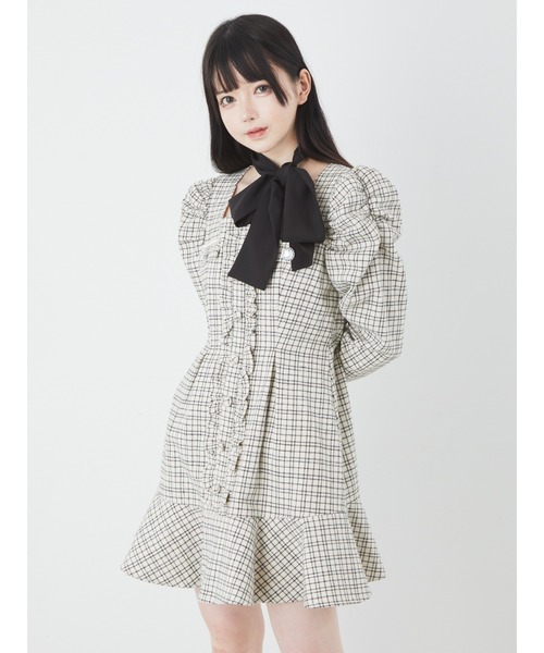 Ank Rouge（アンクルージュ）の「リボンスカーフ　ツイードレディーワンピース（ワンピース・レディース・ホワイト/ブラック・M）」の13枚目の写真