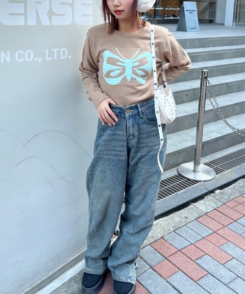 nemne store（ネンネストア）の「【Nefilim】バタフライショートニット（ニット/セーター・レディース・ベージュ/ブラック・フリー）」の11枚目の写真
