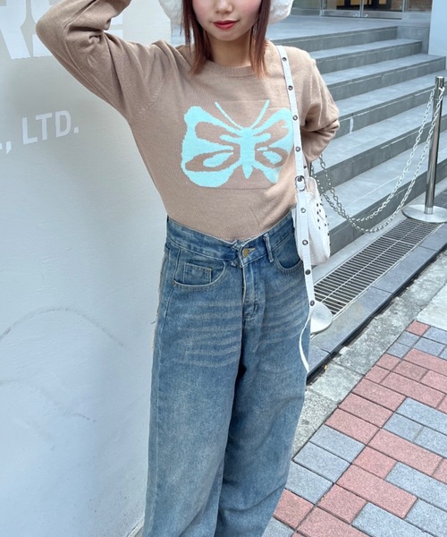 nemne store（ネンネストア）の「【Nefilim】バタフライショートニット（ニット/セーター・レディース・ベージュ/ブラック・フリー）」の5枚目の写真