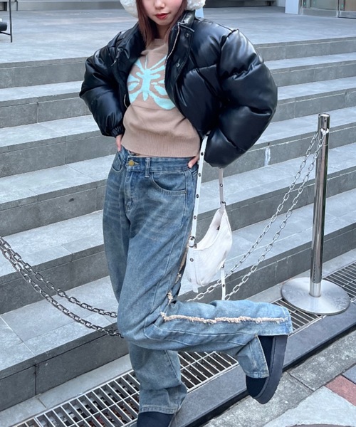 nemne store（ネンネストア）の「【Nefilim】バタフライショートニット（ニット/セーター・レディース・ベージュ/ブラック・フリー）」の7枚目の写真
