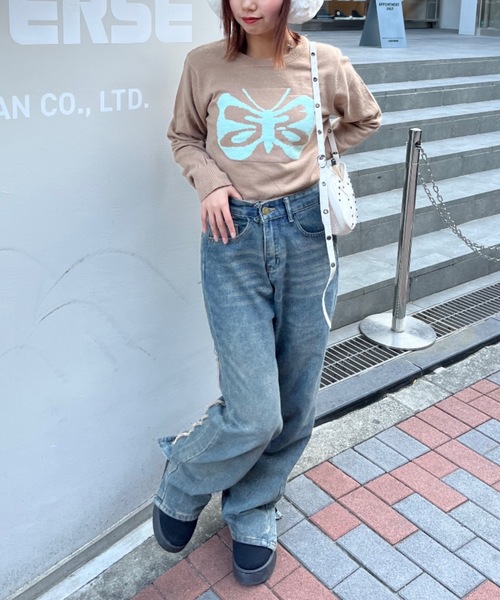 nemne store（ネンネストア）の「【Nefilim】バタフライショートニット（ニット/セーター・レディース・ベージュ/ブラック・フリー）」の10枚目の写真