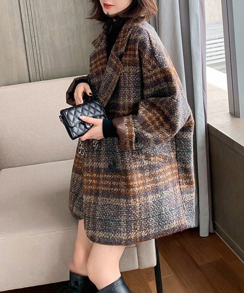 Miniministore（ミニミニストア）の「チェック柄 チェスターコート レディース（トレンチコート・レディース・ネイビー/ブラウン・FREE）」の5枚目の写真