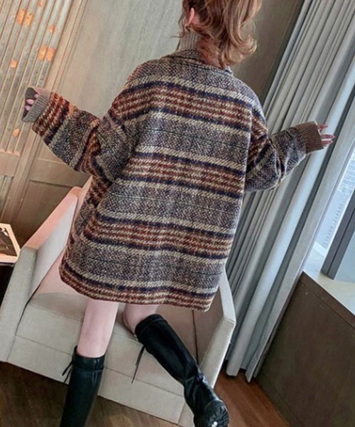 Miniministore（ミニミニストア）の「チェック柄 チェスターコート レディース（トレンチコート・レディース・ネイビー/ブラウン・FREE）」の6枚目の写真