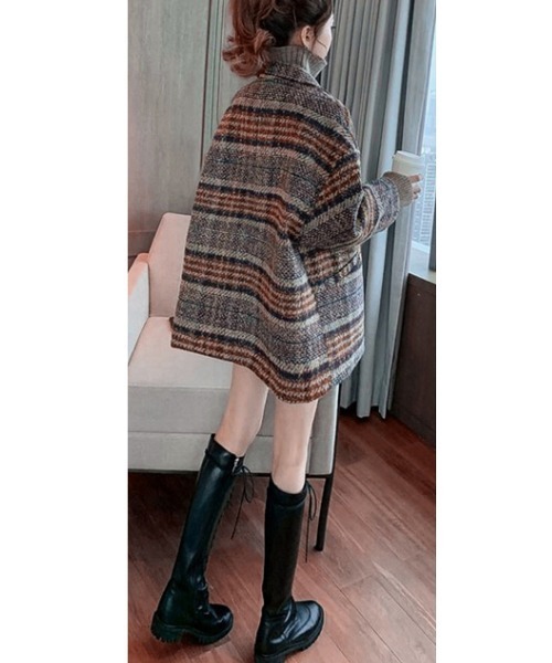 Miniministore（ミニミニストア）の「チェック柄 チェスターコート レディース（トレンチコート・レディース・ネイビー/ブラウン・FREE）」の8枚目の写真