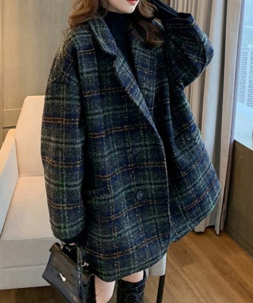 Miniministore（ミニミニストア）の「チェック柄 チェスターコート レディース（トレンチコート・レディース・ネイビー/ブラウン・FREE）」の9枚目の写真