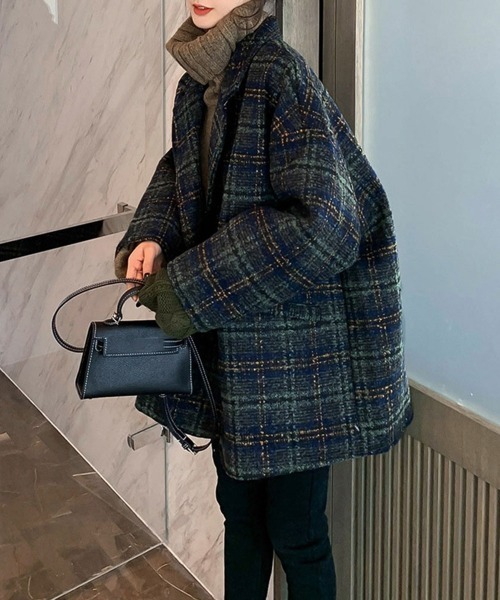 Miniministore（ミニミニストア）の「チェック柄 チェスターコート レディース（トレンチコート・レディース・ネイビー/ブラウン・FREE）」の11枚目の写真