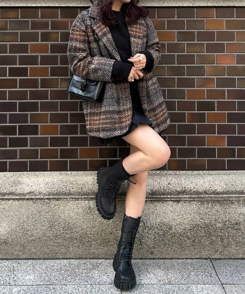 Miniministore（ミニミニストア）の「チェック柄 チェスターコート レディース（トレンチコート・レディース・ネイビー/ブラウン・FREE）」の14枚目の写真