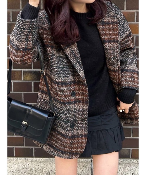 Miniministore（ミニミニストア）の「チェック柄 チェスターコート レディース（トレンチコート・レディース・ネイビー/ブラウン・FREE）」の15枚目の写真