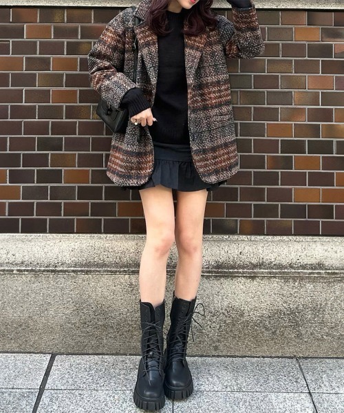 Miniministore（ミニミニストア）の「チェック柄 チェスターコート レディース（トレンチコート・レディース・ネイビー/ブラウン・FREE）」の18枚目の写真