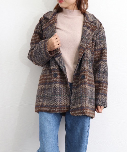 Miniministore（ミニミニストア）の「チェック柄 チェスターコート レディース（トレンチコート・レディース・ネイビー/ブラウン・FREE）」の21枚目の写真
