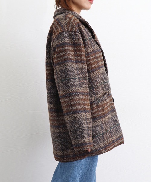 Miniministore（ミニミニストア）の「チェック柄 チェスターコート レディース（トレンチコート・レディース・ネイビー/ブラウン・FREE）」の22枚目の写真