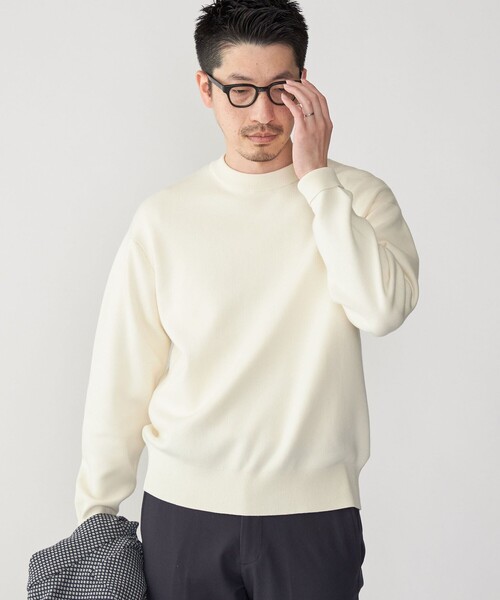 SHIPS(シップス)の「SHIPS: 〈手洗い可能・抗菌防臭〉14GG コットン スムース 長袖 ニット(ニット/セーター・メンズ・ベージュ系/ラベンダー/ナチュラル・MEDIUM/X-LARGE/LARGE/SMALL)」の2枚目の写真