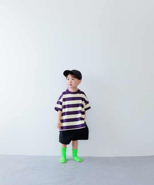 LOWRYS FARM（ローリーズファーム）の「ＵＳＡフトボーダーTシャツＳＳ＊　104008（Tシャツ/カットソー・キッズ・ブラウン/パープル/チャコールグレー/ブラック・110cm/120cm/130cm/140cm/150cm）」の7枚目の写真