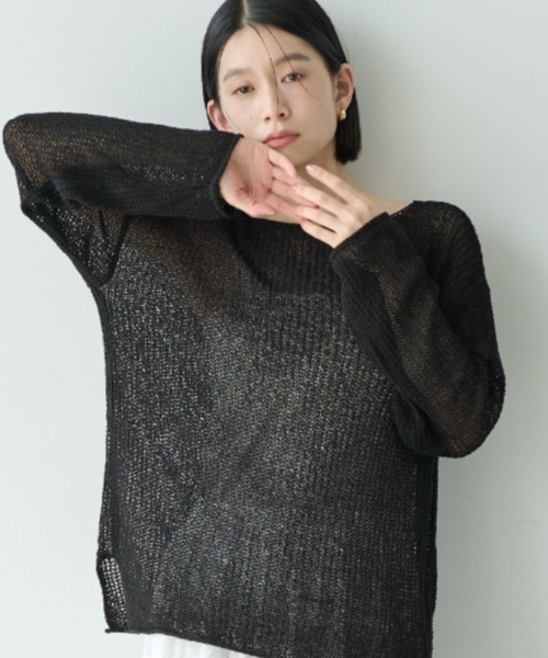 Shelly island（シェリーアイランド）の「ルーズシアーニット（ニット/セーター・レディース・オレンジ/ホワイト/ブラック/ブルー/ピンク/オフホワイト・FREE）」の4枚目の写真