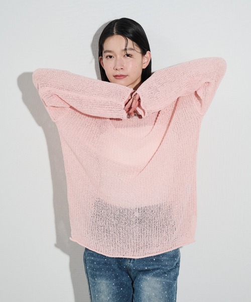 Shelly island（シェリーアイランド）の「ルーズシアーニット（ニット/セーター・レディース・オレンジ/ホワイト/ブラック/ブルー/ピンク/オフホワイト・FREE）」の8枚目の写真