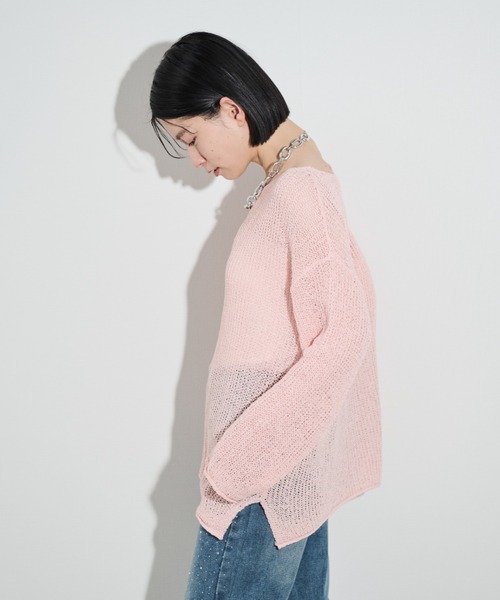 Shelly island（シェリーアイランド）の「ルーズシアーニット（ニット/セーター・レディース・オレンジ/ホワイト/ブラック/ブルー/ピンク/オフホワイト・FREE）」の11枚目の写真