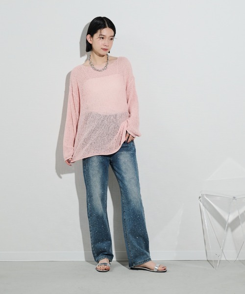 Shelly island（シェリーアイランド）の「ルーズシアーニット（ニット/セーター・レディース・オレンジ/ホワイト/ブラック/ブルー/ピンク/オフホワイト・FREE）」の12枚目の写真