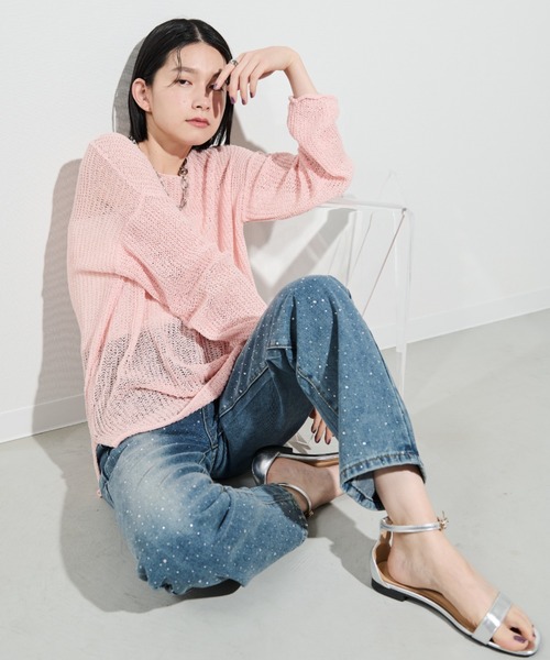 Shelly island（シェリーアイランド）の「ルーズシアーニット（ニット/セーター・レディース・オレンジ/ホワイト/ブラック/ブルー/ピンク/オフホワイト・FREE）」の13枚目の写真