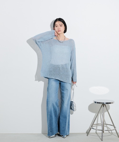 Shelly island（シェリーアイランド）の「ルーズシアーニット（ニット/セーター・レディース・オレンジ/ホワイト/ブラック/ブルー/ピンク/オフホワイト・FREE）」の16枚目の写真