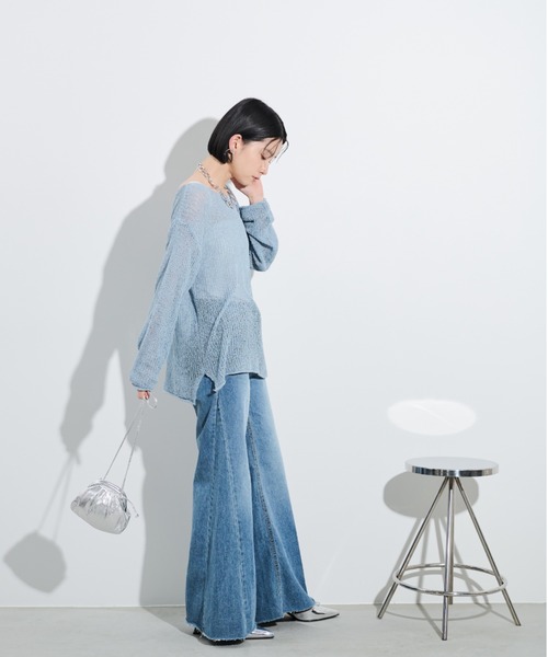 Shelly island（シェリーアイランド）の「ルーズシアーニット（ニット/セーター・レディース・オレンジ/ホワイト/ブラック/ブルー/ピンク/オフホワイト・FREE）」の17枚目の写真