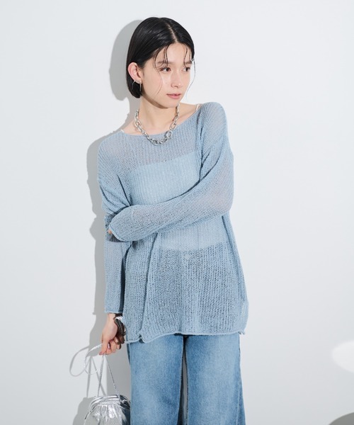 Shelly island（シェリーアイランド）の「ルーズシアーニット（ニット/セーター・レディース・オレンジ/ホワイト/ブラック/ブルー/ピンク/オフホワイト・FREE）」の14枚目の写真