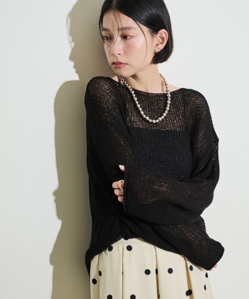 Shelly island（シェリーアイランド）の「ルーズシアーニット（ニット/セーター・レディース・オレンジ/ホワイト/ブラック/ブルー/ピンク/オフホワイト・FREE）」の19枚目の写真