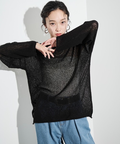 Shelly island（シェリーアイランド）の「ルーズシアーニット（ニット/セーター・レディース・オレンジ/ホワイト/ブラック/ブルー/ピンク/オフホワイト・FREE）」の22枚目の写真