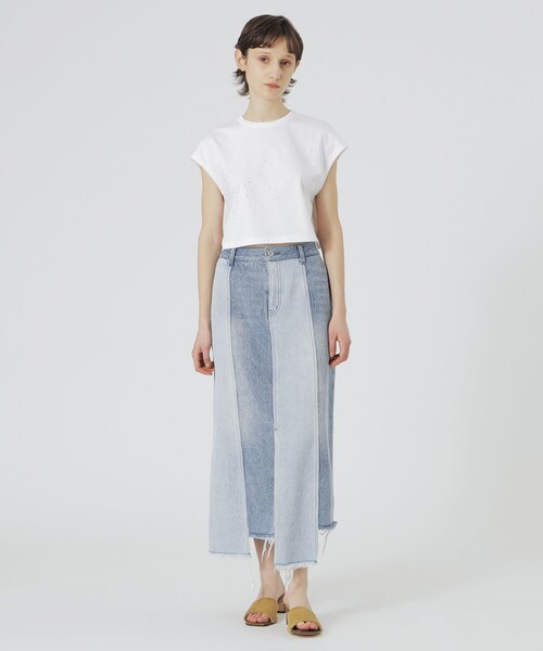 LOVELESS（ラブレス）の「パッチワークデニムスカート（デニムスカート・レディース・ライトグレー/ブルー系その他3・36/34）」の4枚目の写真