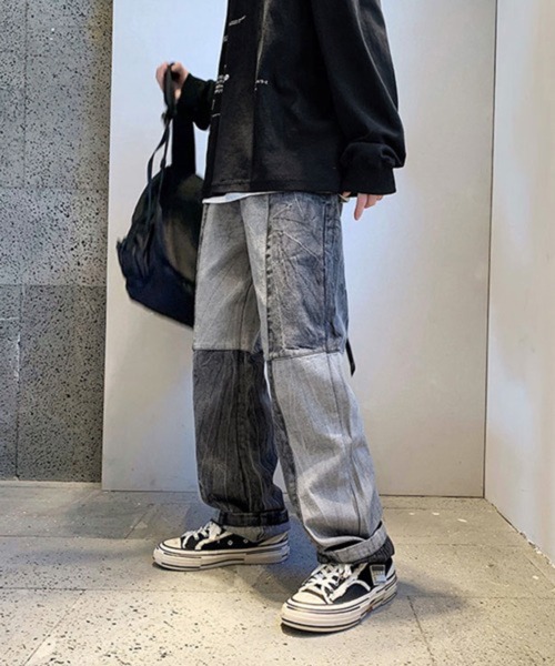 NOWLE（ノウル）の「【NOWLE】ステッチ 切替 ワイドレッグ デニムパンツ（デニムパンツ・メンズ・ブラック系2/ブルー/ブルー系2/ブラック・LARGE/X-LARGE/MEDIUM）」の5枚目の写真