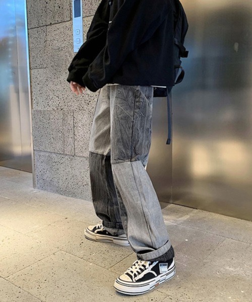 NOWLE（ノウル）の「【NOWLE】ステッチ 切替 ワイドレッグ デニムパンツ（デニムパンツ・メンズ・ブラック系2/ブルー/ブルー系2/ブラック・LARGE/X-LARGE/MEDIUM）」の8枚目の写真