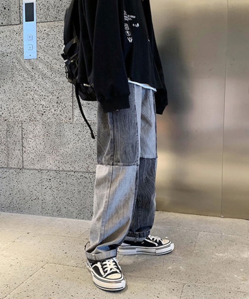 NOWLE（ノウル）の「【NOWLE】ステッチ 切替 ワイドレッグ デニムパンツ（デニムパンツ・メンズ・ブラック系2/ブルー/ブルー系2/ブラック・LARGE/X-LARGE/MEDIUM）」の9枚目の写真