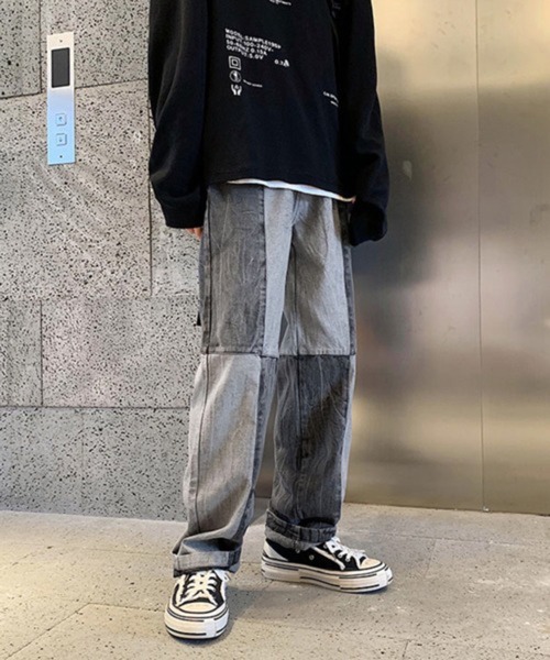 NOWLE（ノウル）の「【NOWLE】ステッチ 切替 ワイドレッグ デニムパンツ（デニムパンツ・メンズ・ブラック系2/ブルー/ブルー系2/ブラック・LARGE/X-LARGE/MEDIUM）」の10枚目の写真