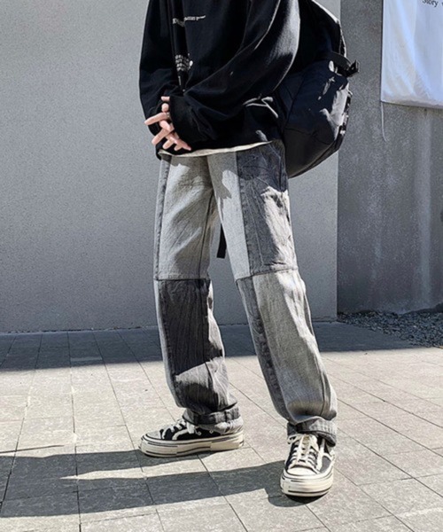 NOWLE（ノウル）の「【NOWLE】ステッチ 切替 ワイドレッグ デニムパンツ（デニムパンツ・メンズ・ブラック系2/ブルー/ブルー系2/ブラック・LARGE/X-LARGE/MEDIUM）」の12枚目の写真