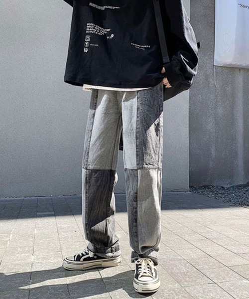 NOWLE（ノウル）の「【NOWLE】ステッチ 切替 ワイドレッグ デニムパンツ（デニムパンツ・メンズ・ブラック系2/ブルー/ブルー系2/ブラック・LARGE/X-LARGE/MEDIUM）」の13枚目の写真