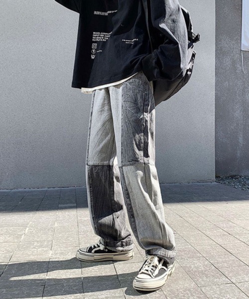 NOWLE（ノウル）の「【NOWLE】ステッチ 切替 ワイドレッグ デニムパンツ（デニムパンツ・メンズ・ブラック系2/ブルー/ブルー系2/ブラック・LARGE/X-LARGE/MEDIUM）」の14枚目の写真