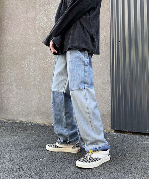 NOWLE（ノウル）の「【NOWLE】ステッチ 切替 ワイドレッグ デニムパンツ（デニムパンツ・メンズ・ブラック系2/ブルー/ブルー系2/ブラック・LARGE/X-LARGE/MEDIUM）」の16枚目の写真