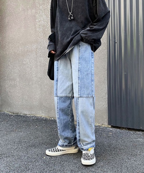 NOWLE（ノウル）の「【NOWLE】ステッチ 切替 ワイドレッグ デニムパンツ（デニムパンツ・メンズ・ブラック系2/ブルー/ブルー系2/ブラック・LARGE/X-LARGE/MEDIUM）」の20枚目の写真