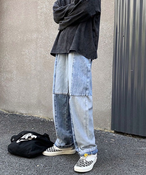 NOWLE（ノウル）の「【NOWLE】ステッチ 切替 ワイドレッグ デニムパンツ（デニムパンツ・メンズ・ブラック系2/ブルー/ブルー系2/ブラック・LARGE/X-LARGE/MEDIUM）」の21枚目の写真