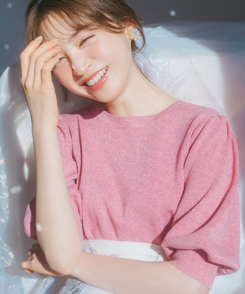 WILLSELECTION（ウィルセレクション）の「【袖丈35cm】シャイニーラメニットプルオーバー（ニット/セーター・レディース・ピンク/ボルドー/イエロー/オレンジ/ラベンダー/サックスブルー/ブラック/オフホワイト・FREE）」の7枚目の写真