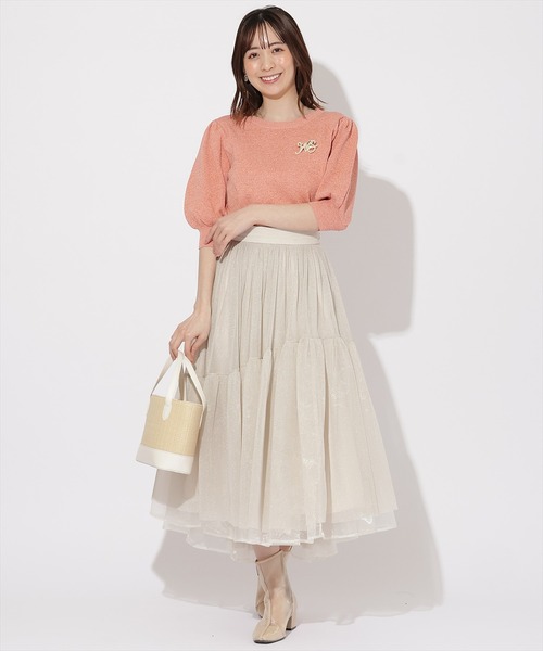 ウィルセレクション ラメニットプルオーバー ピンク スカート ジルスチュアート セール】【袖丈35cm】シャイニーラメニットプルオーバー（ニット