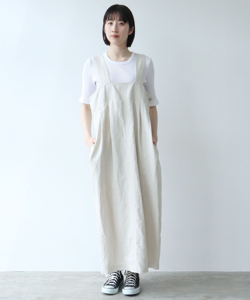 yuni（ユニ ）の「コットンリネンデニムジャンパースカート