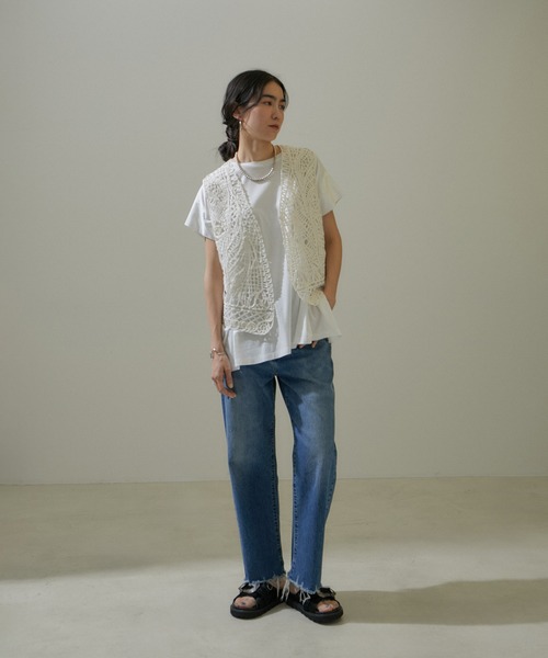 SALON adam et rope'(サロン アダム エ ロペ)の「【雑誌掲載】スムースフロープルオーバー/ビッグTシャツ【接触冷感・UVケア】(Tシャツ/カットソー・レディース・ブラック/ベージュ/ホワイト・FREE)」の5枚目の写真
